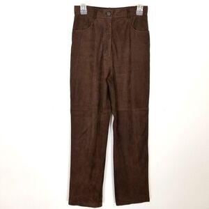 Escada Sport Women Leather Straight Pants Sz 36 US 6 Brown High Waist Ankle Boho